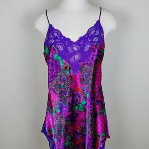 Victoria's Secret Vintage Gold‎ Label Slip Dress Chemise Size L Purple Paisley